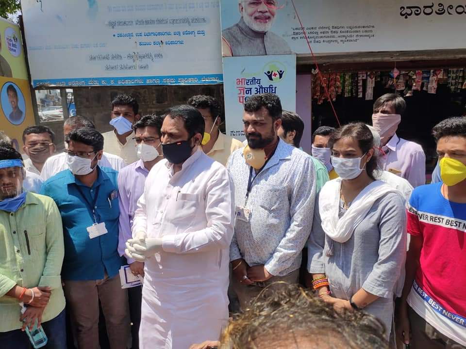 DCM Lakshmana Sawadi inaugurated the self-propelled sanitizer tunnel unit at Talluk hospital