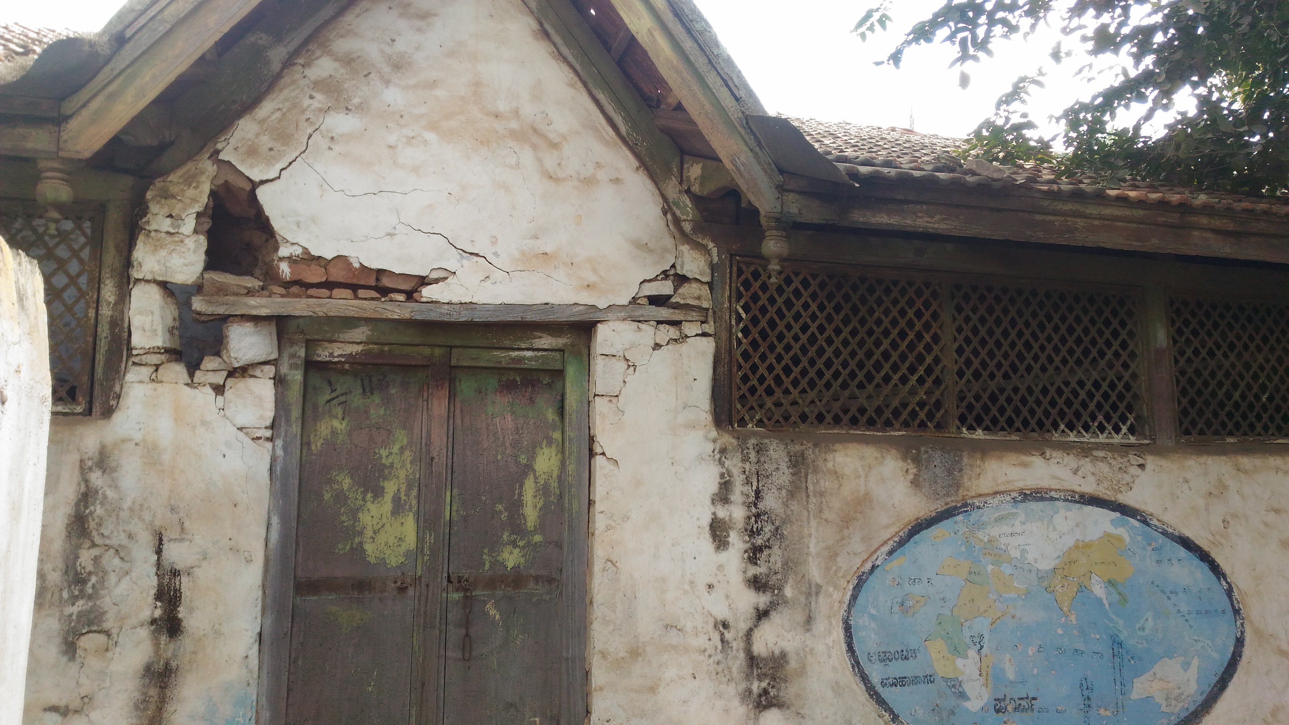 learning lesson in a dilapidated school room