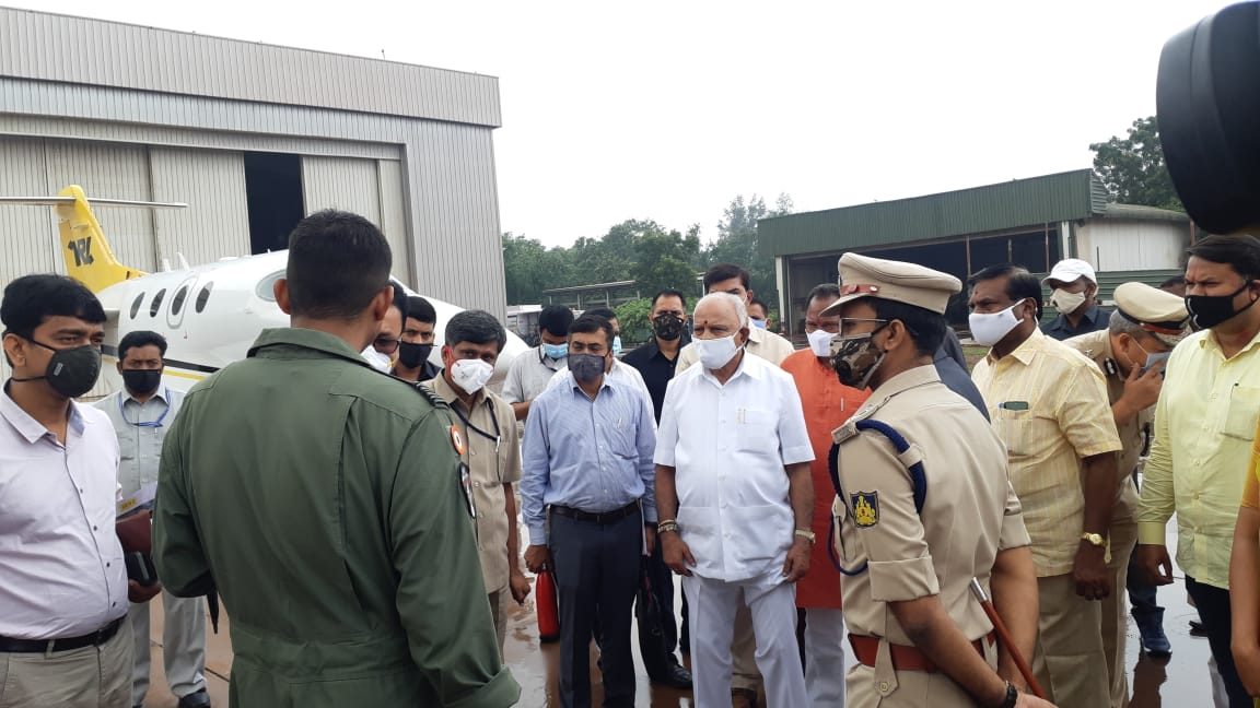 CM BSY arrives at Jindal Airport