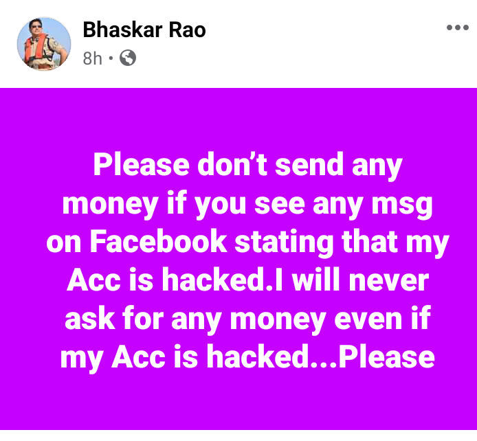 Bhaskar Rao Facebook Account Hack