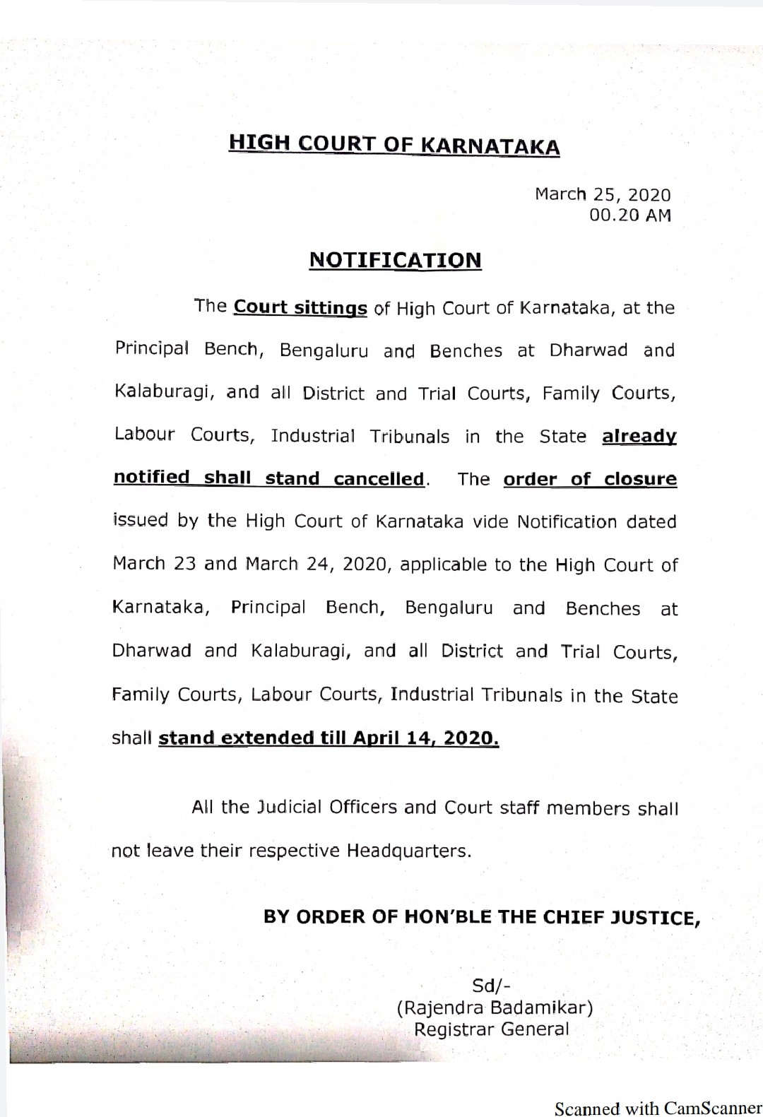 Karnataka HC, other courts remains shut