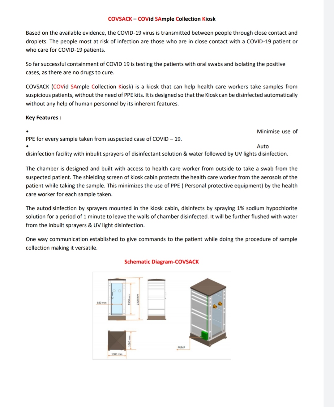 COVSACK' COVID-19 Sample Collection Kiosk,