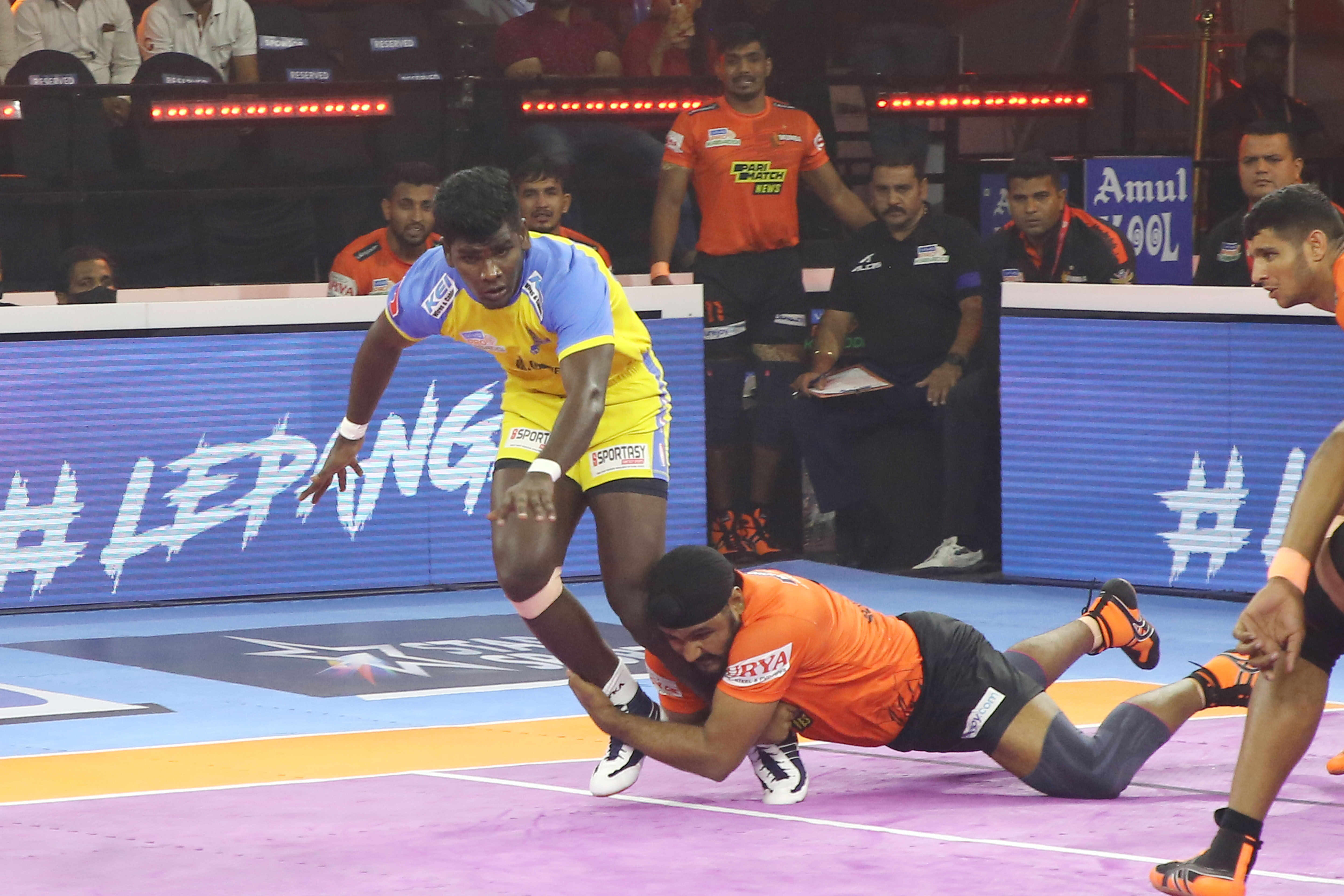 Pro Kabaddi League 2022  U Mumba win against Tamil Thalaivas  Jaipur Pink Panthers win against Haryana Steelers  Gujarat Giants win against Puneri Paltan  ಪ್ರೋ ಕಬಡ್ಡಿ ಲೀಗ್‌ 2022  ಗುಜರಾತ್‌ ಜಯಂಟ್ಸ್‌ ತಂಡಗಳಿಗೆ ಜಯ  ಗುಜರಾತ್‌ ಜಯಂಟ್ಸ್‌ ತಂಡಕ್ಕೆ ಗೆಲುವು  ಜೈಪುರ ಪಿಂಕ್‌ ಪ್ಯಾಂಥರ್ಸ್‌ಗೆ ಭರ್ಜರಿ ಜಯ  ತಮಿಳು ತಲೈವಾಸ್‌ ವಿರುದ್ಧ ಯು ಮುಂಬಾಗೆ ಗೆಲುವು  Gujarat Giants win