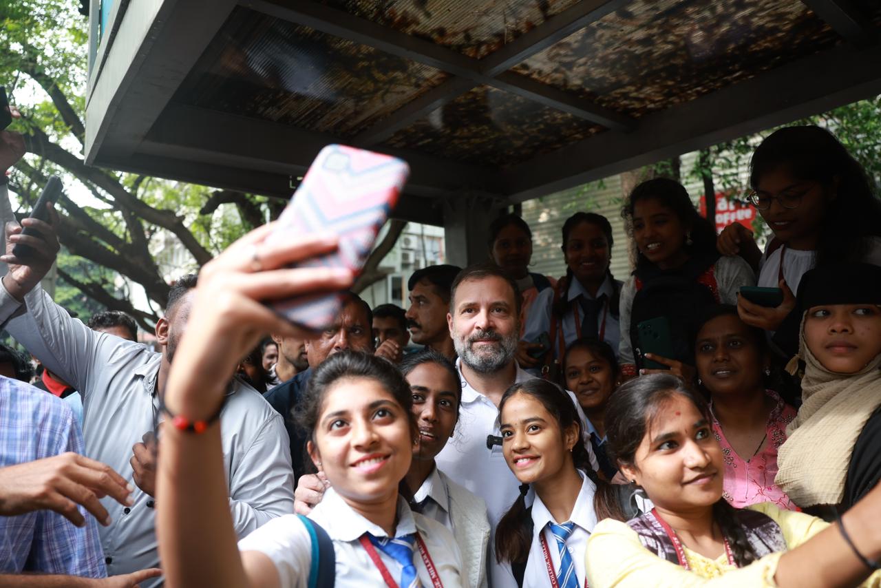 Rahul Gandhi interacts with people in Bengaluru