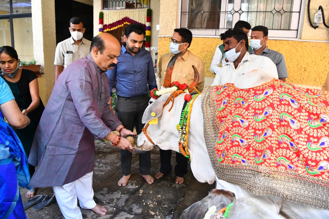 CM Basavaraj Bommai Performs Gau Pooja