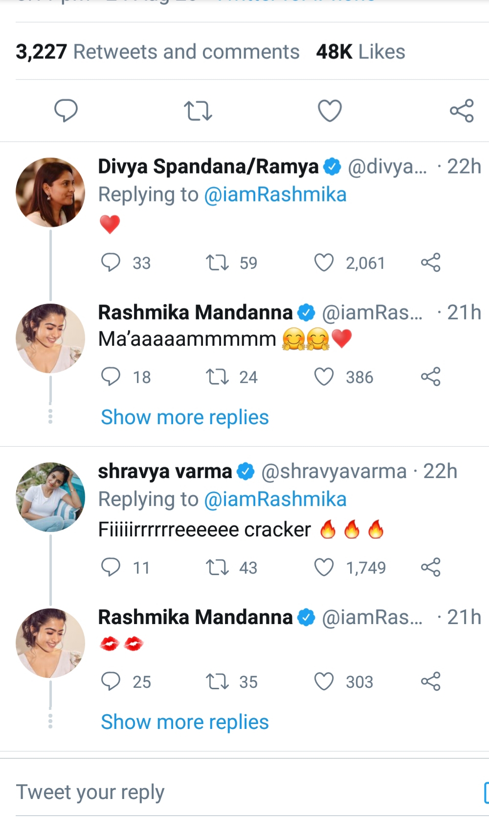 ramya tweet on rashmika mandanna photo