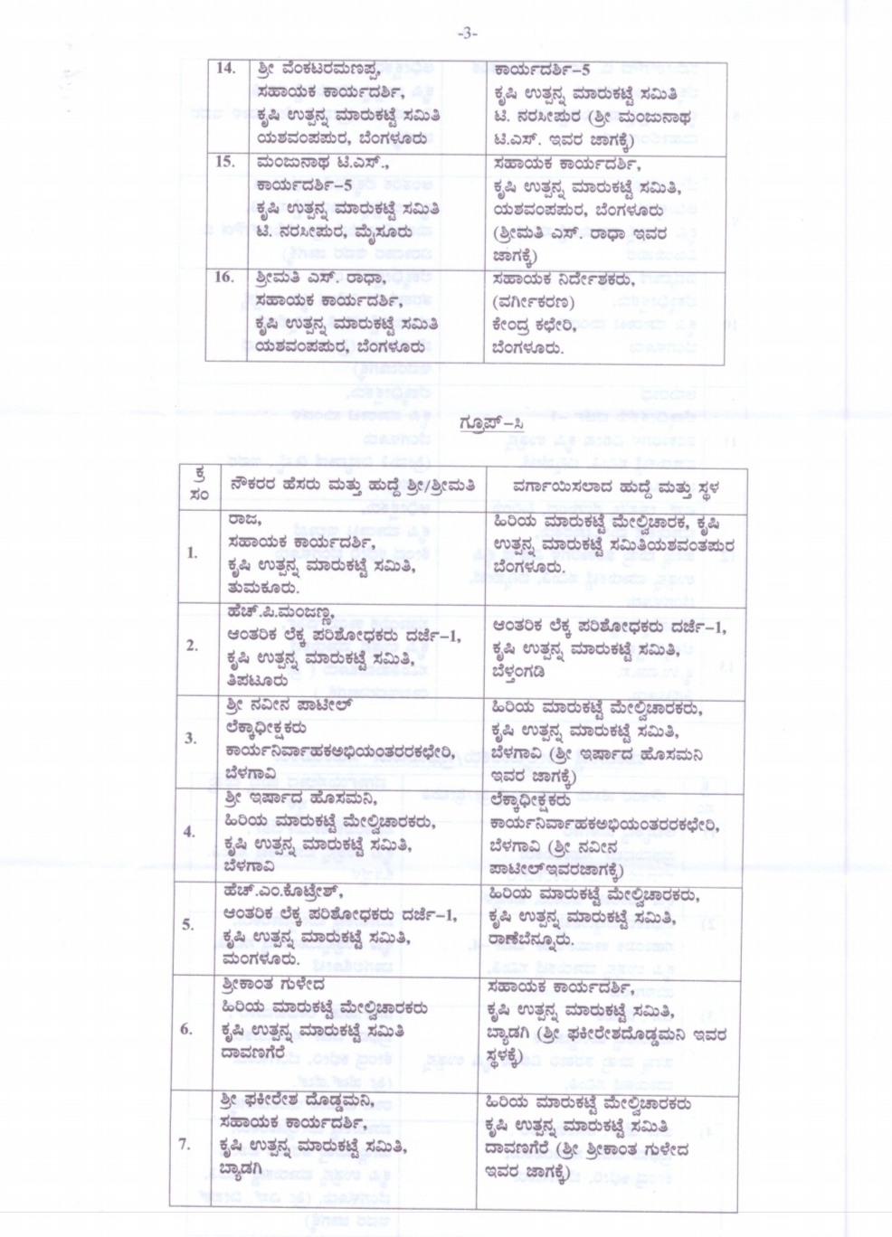 transfer of Agriculture Department officials