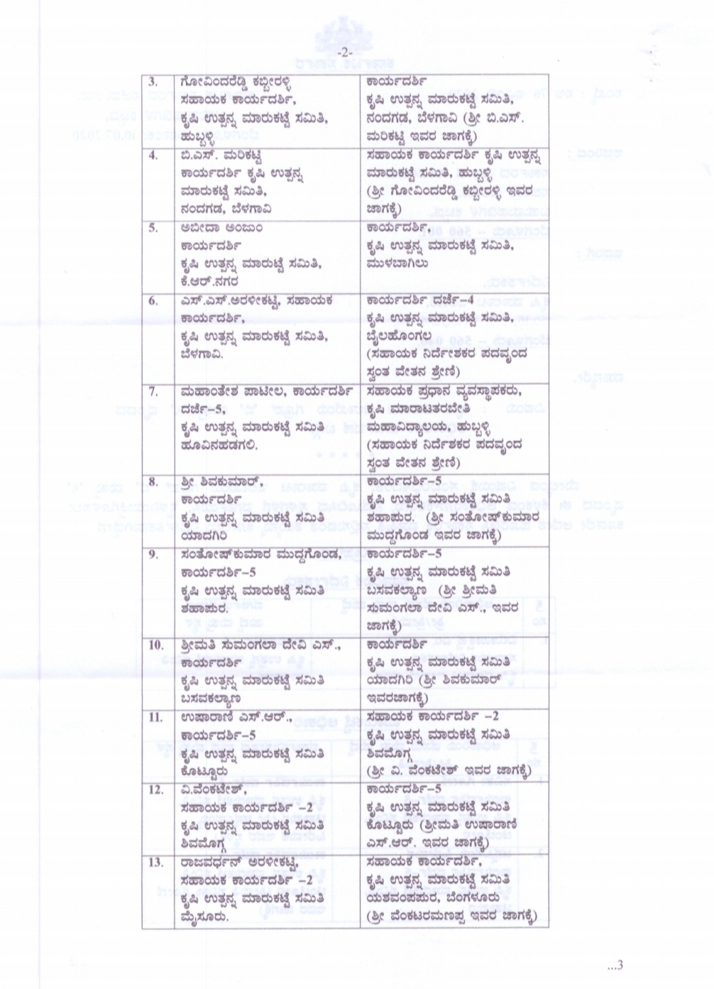 transfer of Agriculture Department officials