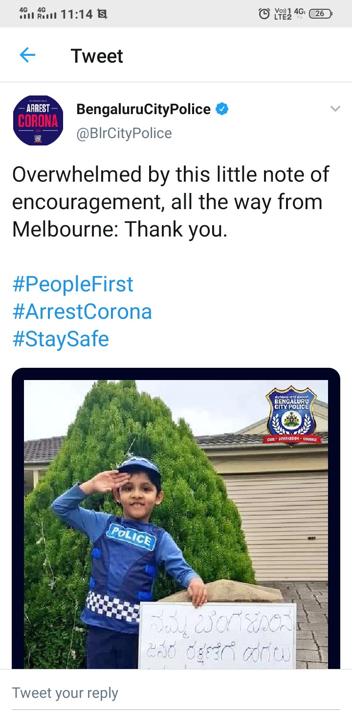 Apppriciation from Australia for Bengaluru police