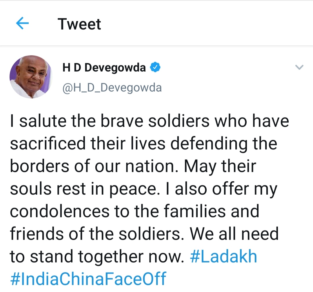 Ex PM HD Deve gowda condolence to Martyred Indian soldiers