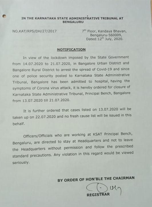 Bangalore Lockdown .. KAT Band until July 21st