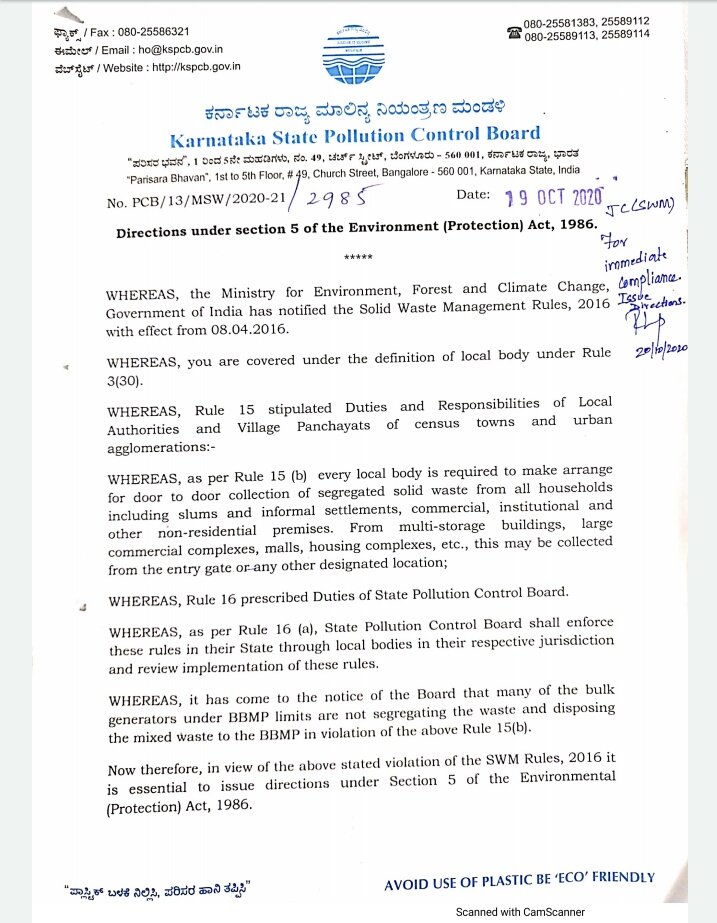 Pollution Control Board Noticed BBMP