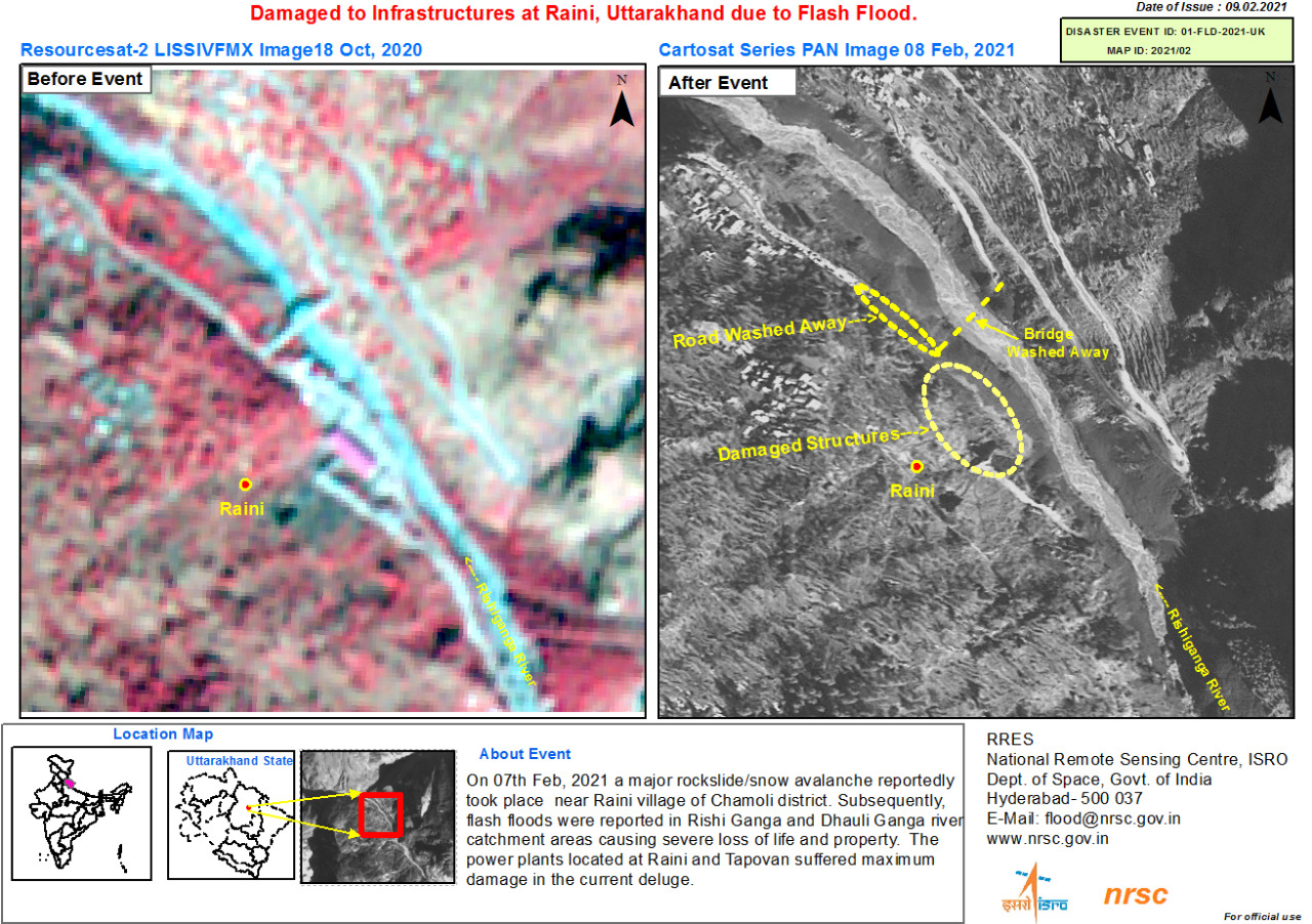 satelite image of uttarkhand glacial burst