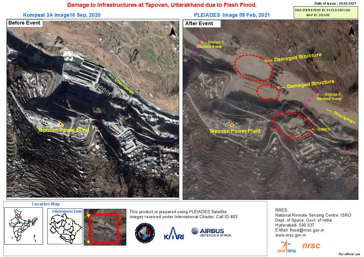 satelite image of uttarkhand glacial burst