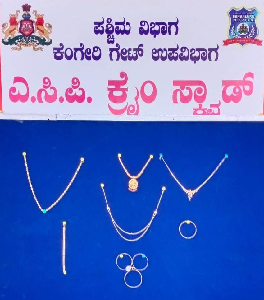 9 ಲಕ್ಷ ಮೌಲ್ಯದ ಚಿನ್ನಾಭರಣ ವಶ