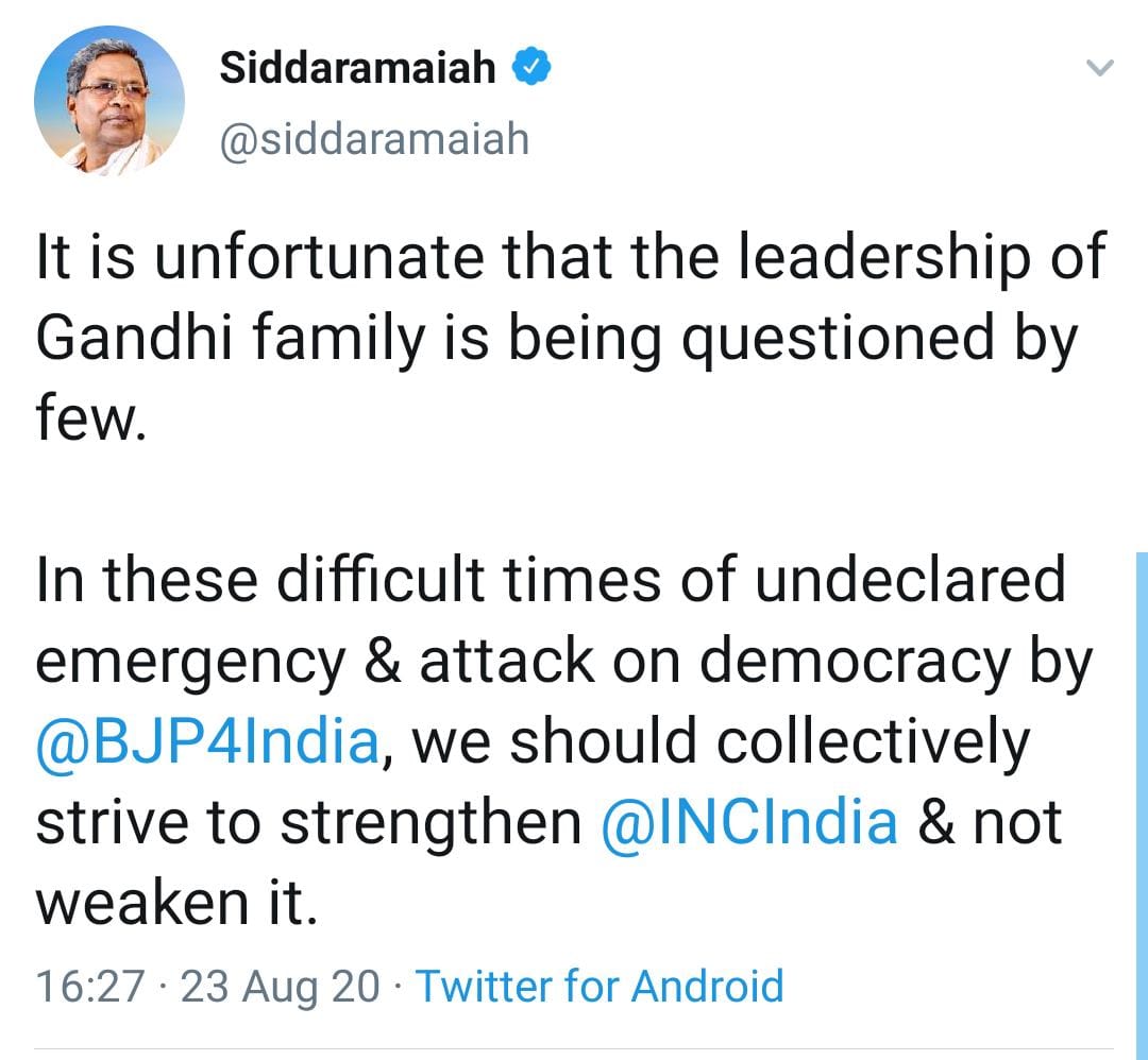 Former CM Siddaramaiah tweet