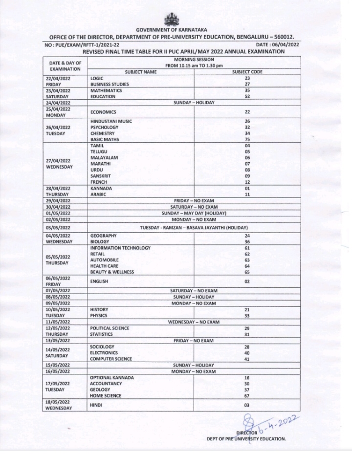 Final Exam Schedule Announcement for Secondary PU Examination of 2022