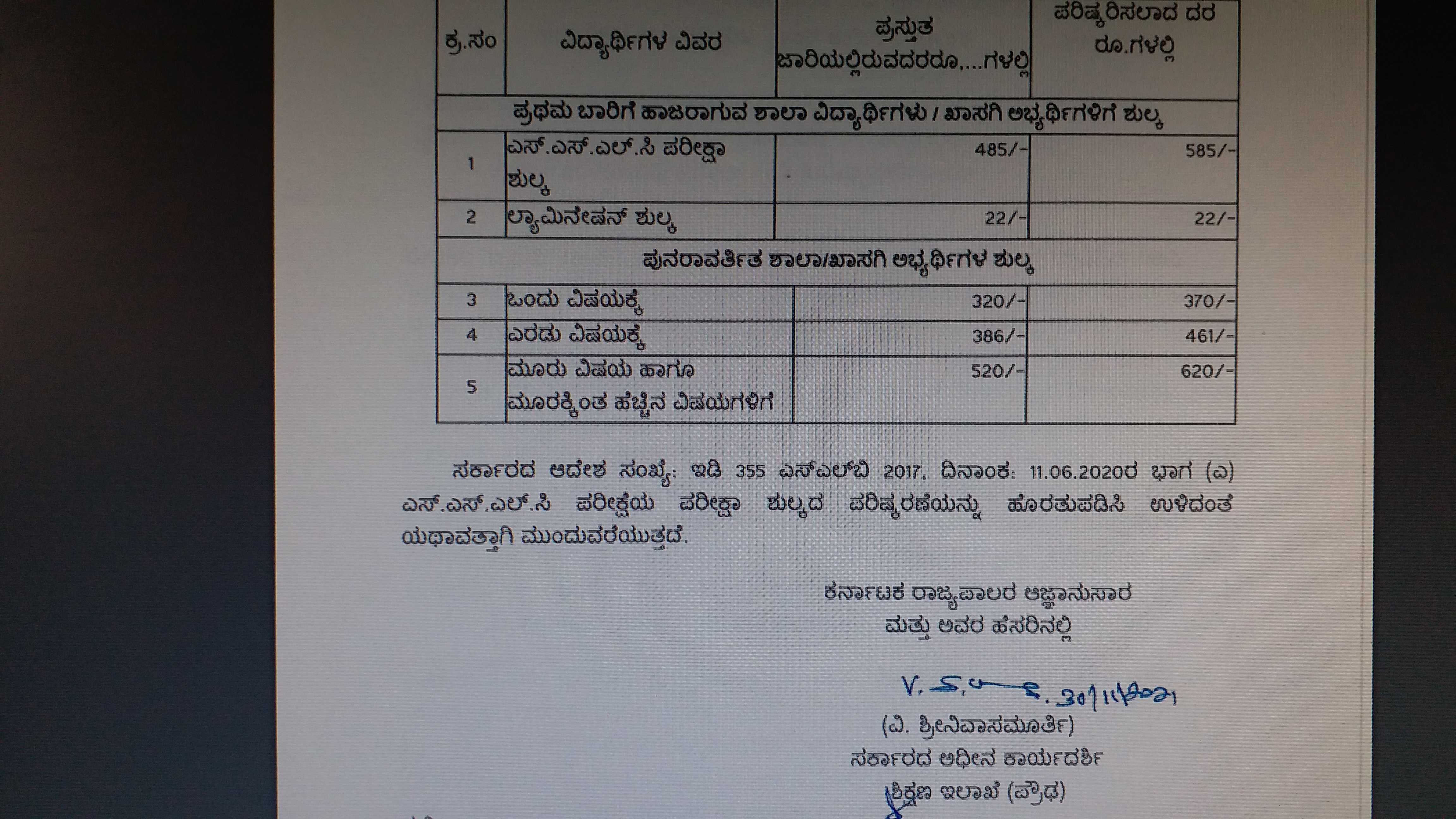 Karnataka Education department hike SSLC exam fees to 100 Rs