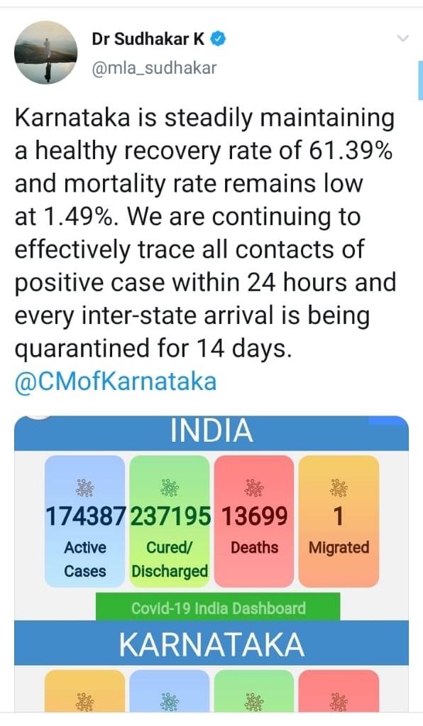 Minister Dr Sudhakar tweet