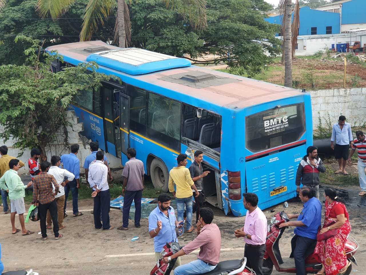 BMTC bus rammed into the  wall