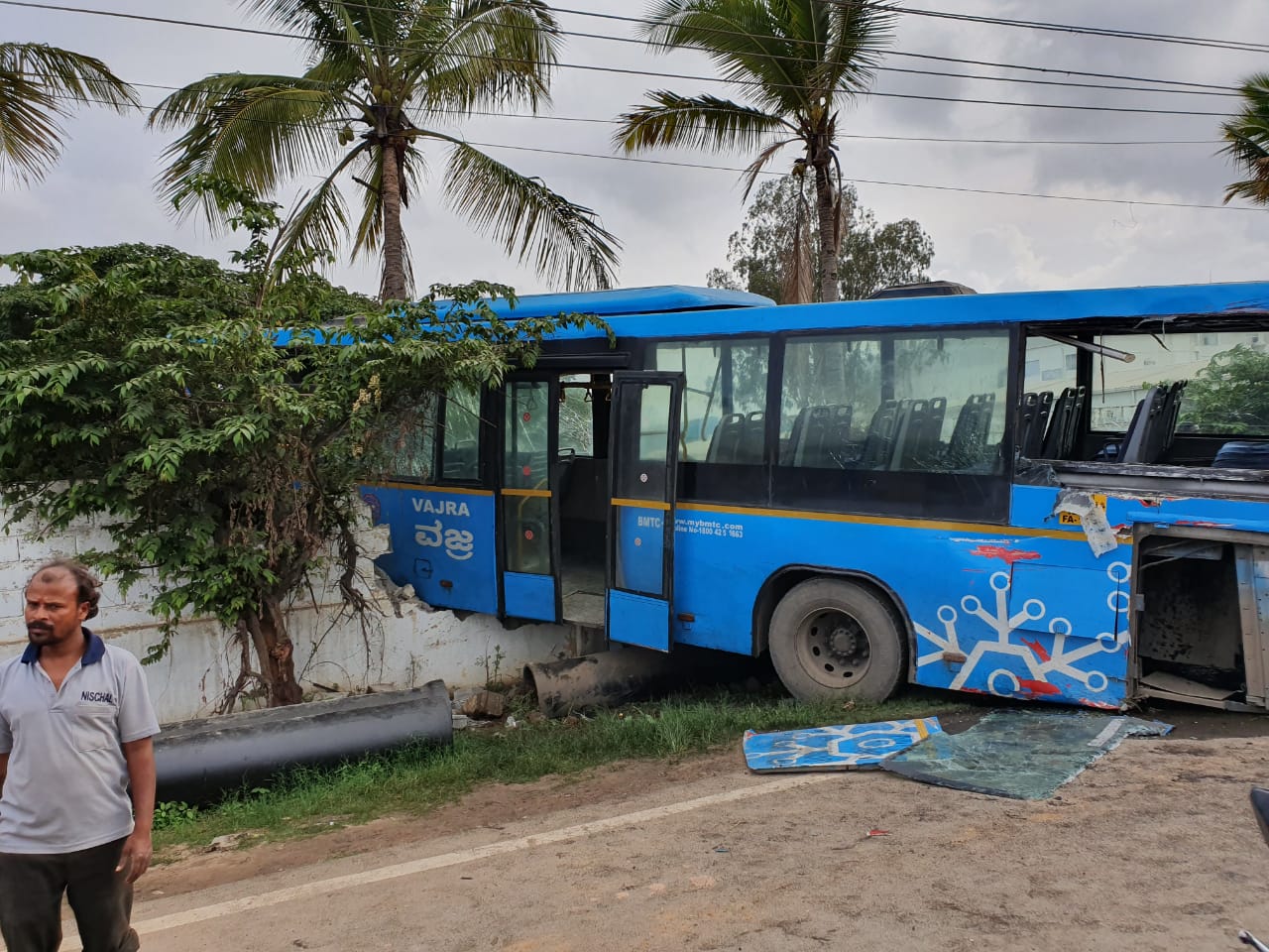 BMTC bus rammed into the  wall