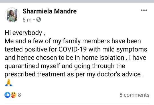 Sharmila mandre corona positive