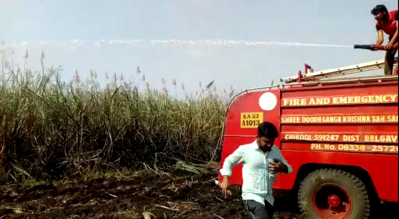 electricle short circut sugarcane crop destryoed in chikkodi