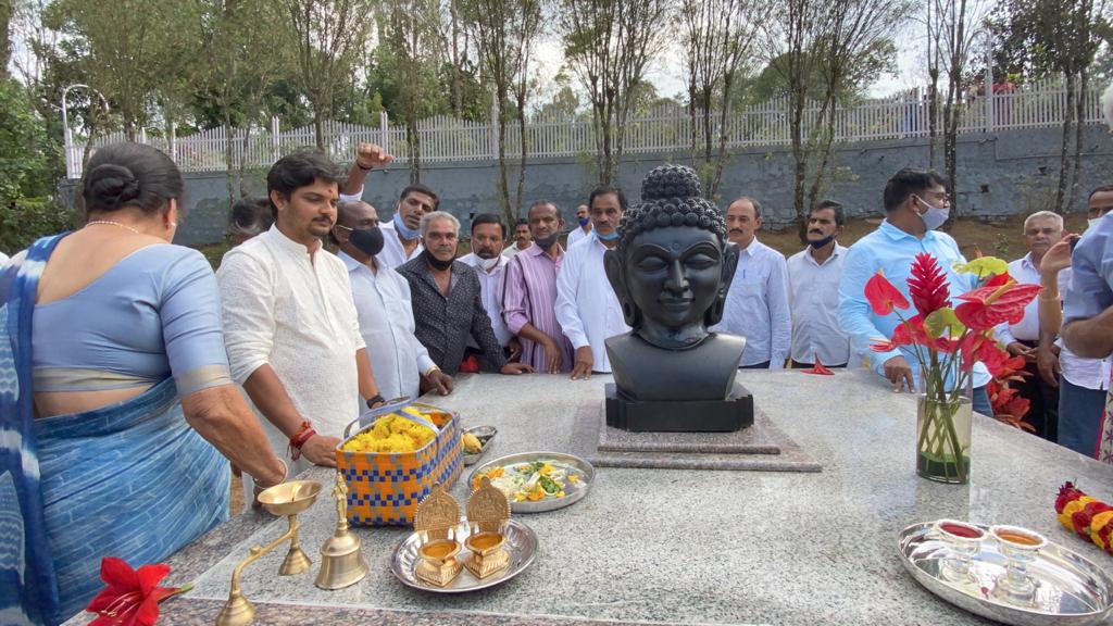 Buddha statue was erected at the late Siddharth Hegde burial ground