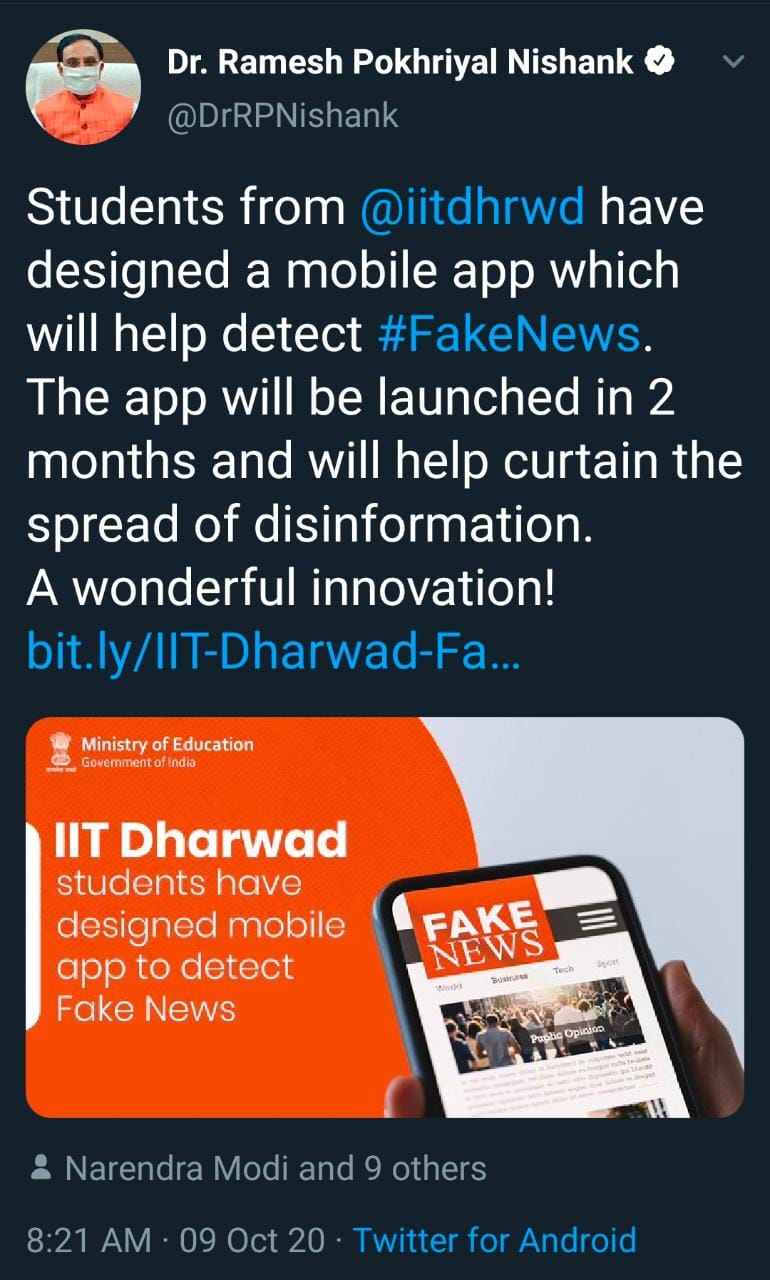 IIT Dharwad students develop app to detect fake news