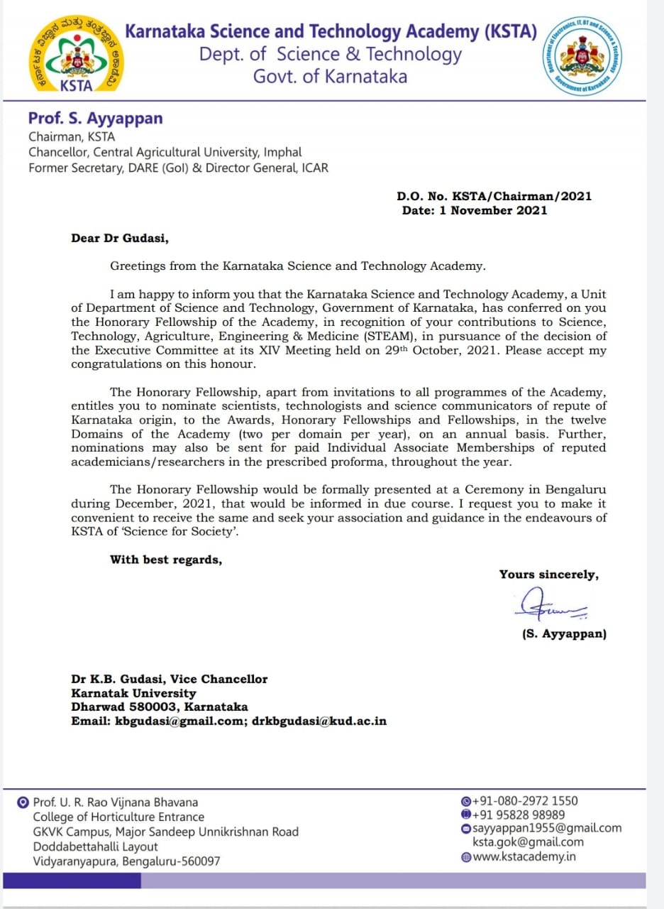 K.B. Gudasi Vice-Chancellor Karnatak University Dharwad
