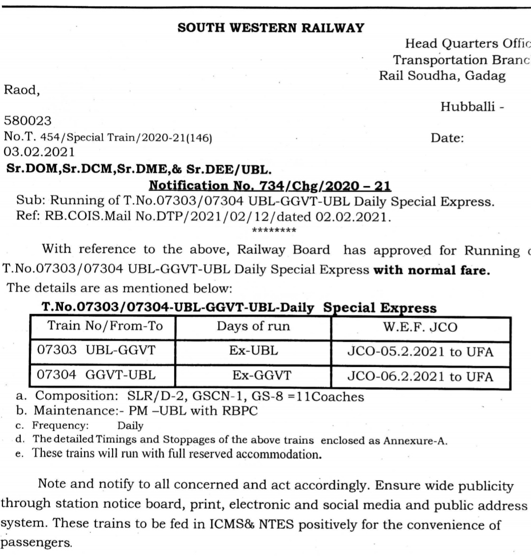 gangavathi hubli passenger train to resume