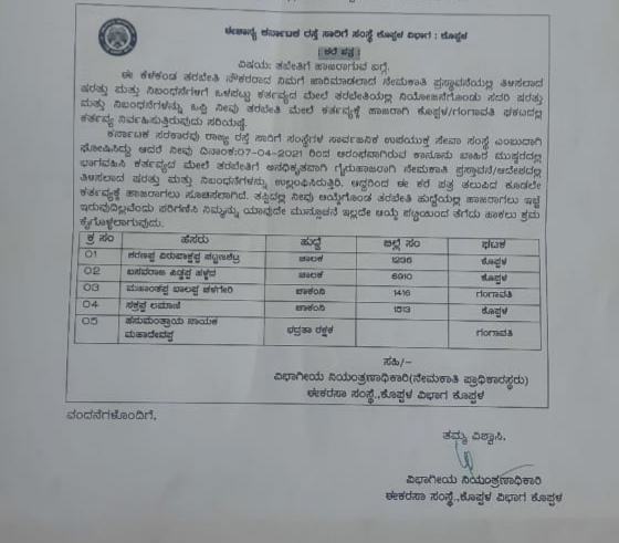 Koppal ksrtc division notice, Koppal ksrtc division notice warn, Koppal ksrtc division notice warn to five trainee members, Koppal ksrtc division notice news, ಕೊಪ್ಪಳ ಕೆಎಸ್​ಆರ್​ಟಿಸಿ ವಿಭಾಗ ನೋಟಿಸ್​, ಕೊಪ್ಪಳ ಕೆಎಸ್​ಆರ್​ಟಿಸಿ ವಿಭಾಗ ನೋಟಿಸ್ ಎಚ್ಚರಿಕೆ, ಐವರು ತರುಭೇತುದಾರರಿಗೆ ಕೊಪ್ಪಳ ಕೆಎಸ್​ಆರ್​ಟಿಸಿ ವಿಭಾಗ ನೋಟಿಸ್ ಎಚ್ಚರಿಕೆ, ಕೊಪ್ಪಳ ಕೆಎಸ್​ಆರ್​ಟಿಸಿ ವಿಭಾಗ ನೋಟಿಸ್ ಸುದ್ದಿ,