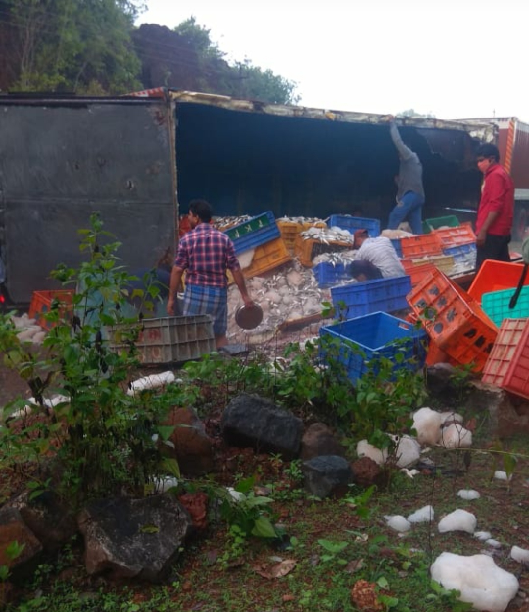 fish loaded lorry accident in karwar