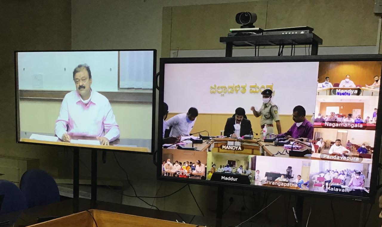 Minister Narayana Gowda held a video conference from Bangaluru