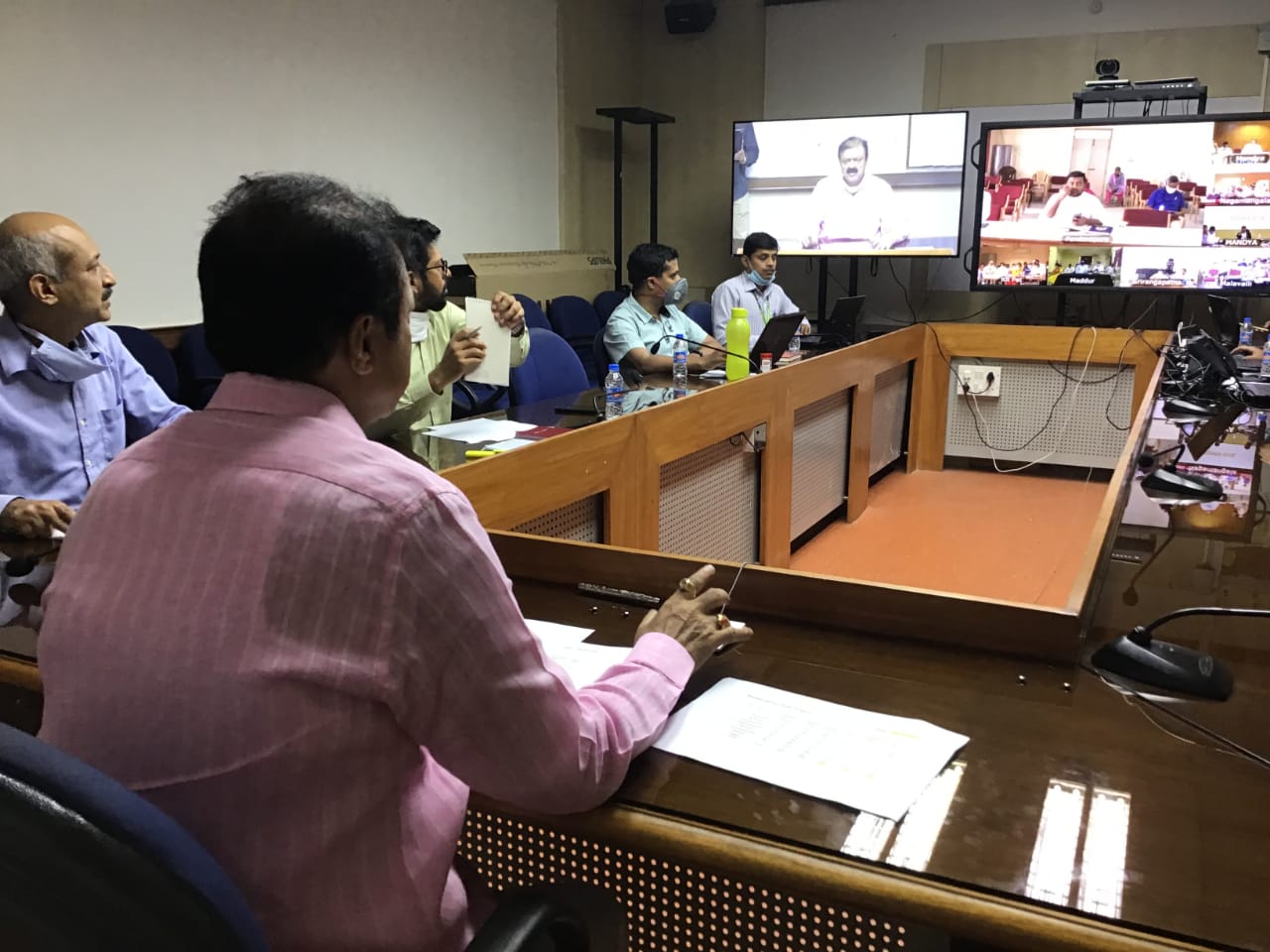 Minister Narayana Gowda held a video conference from Bangaluru