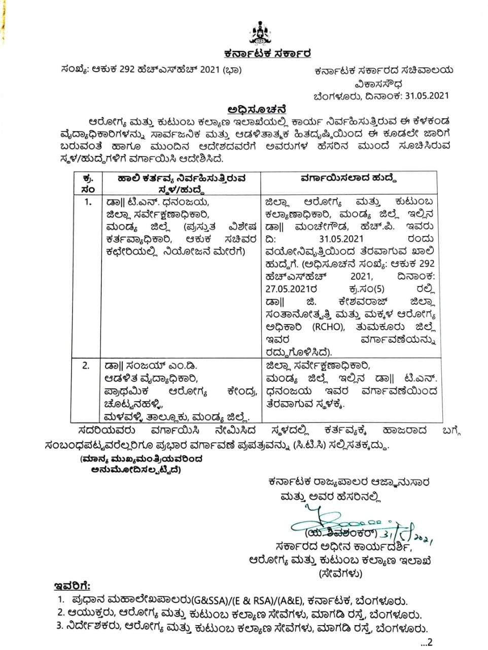 replacement-of-district-health-and-family-welfare-officer-in-mandya