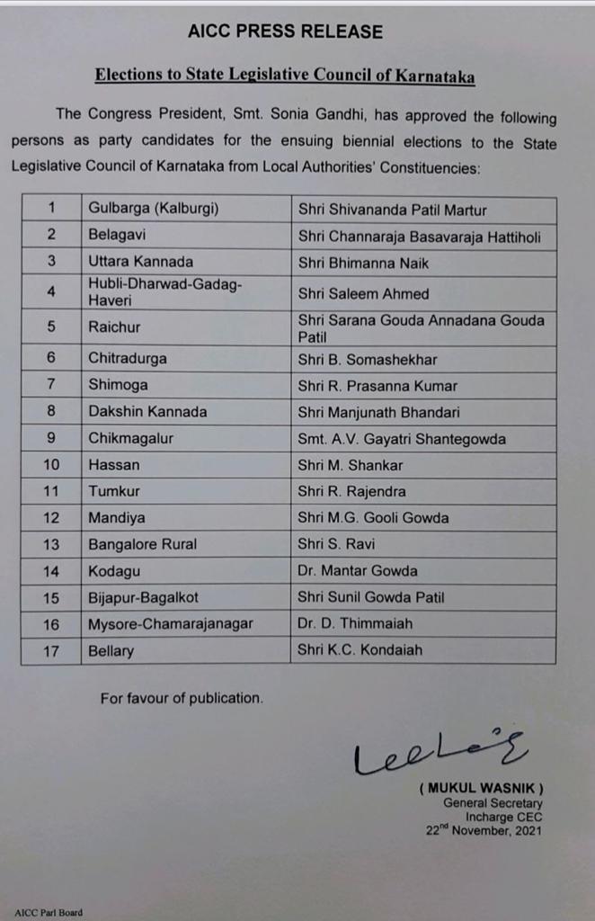 congress candidate list