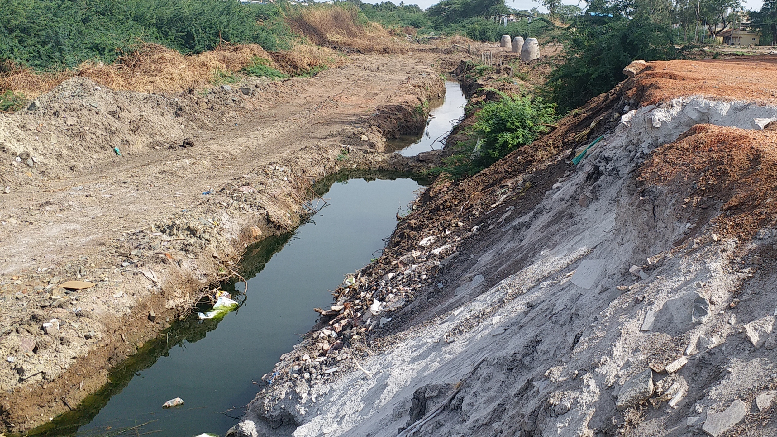 Sewage water stored in pipeline hole