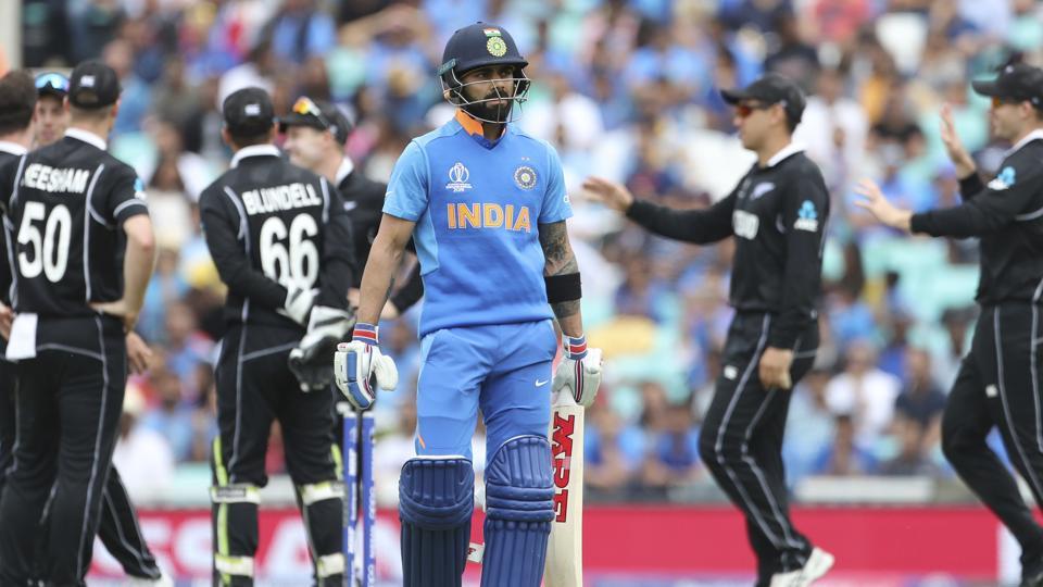 Virat Kohli departs after scoring 18 against NZ in warm-up match on Saturday.