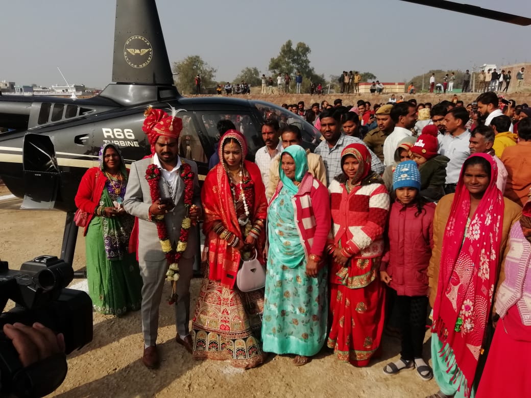 Grandson fulfills grandparents wish, groom arrives to pick up bride by helicopter