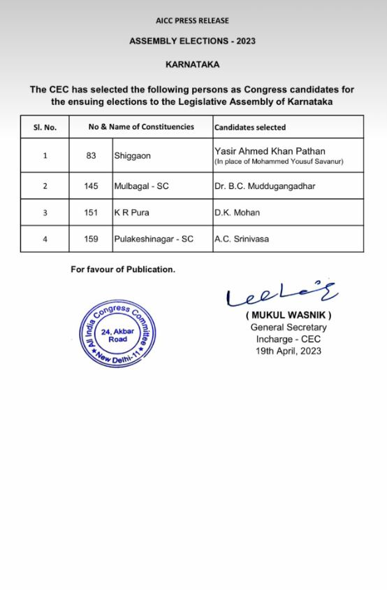 5th Congress List Release