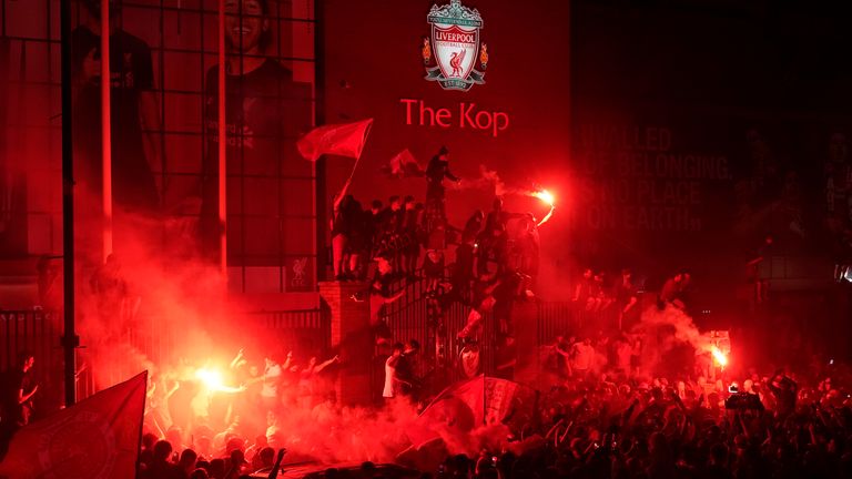 Liverpool fans after the club win its 1st title in 30 years.