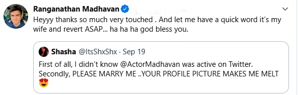 Actor Madhavan response to fans asks her to marry