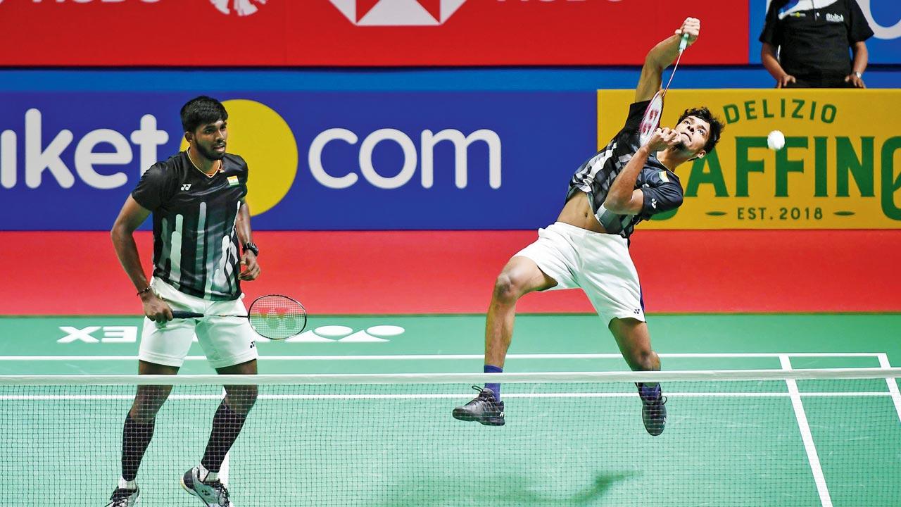 Chirag, Satwiksairaj in action during the 2019 Thailand Open in Bangkok.