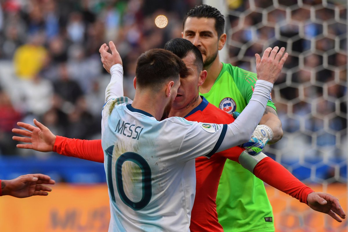 Lionel Messi was shown red card for getting involved in an altercation with a Chile player.