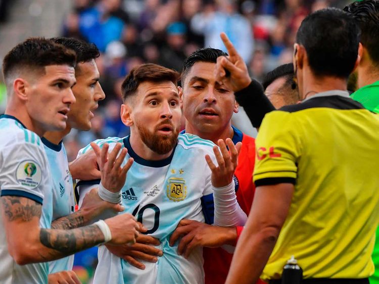 Lionel Messi was shown red card during Argentina's match against Chile.