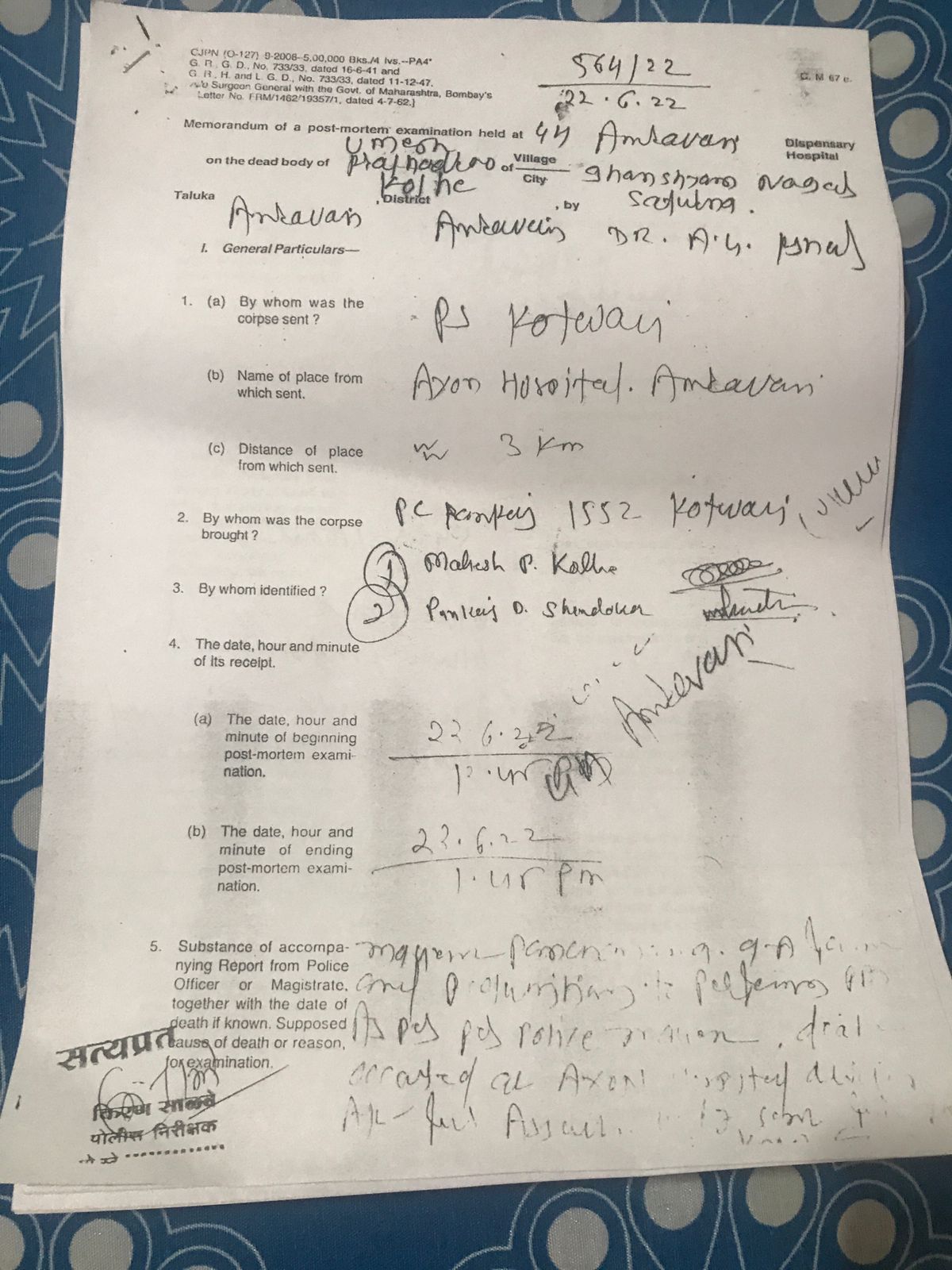 Autopsy report of Umesh Kolhe