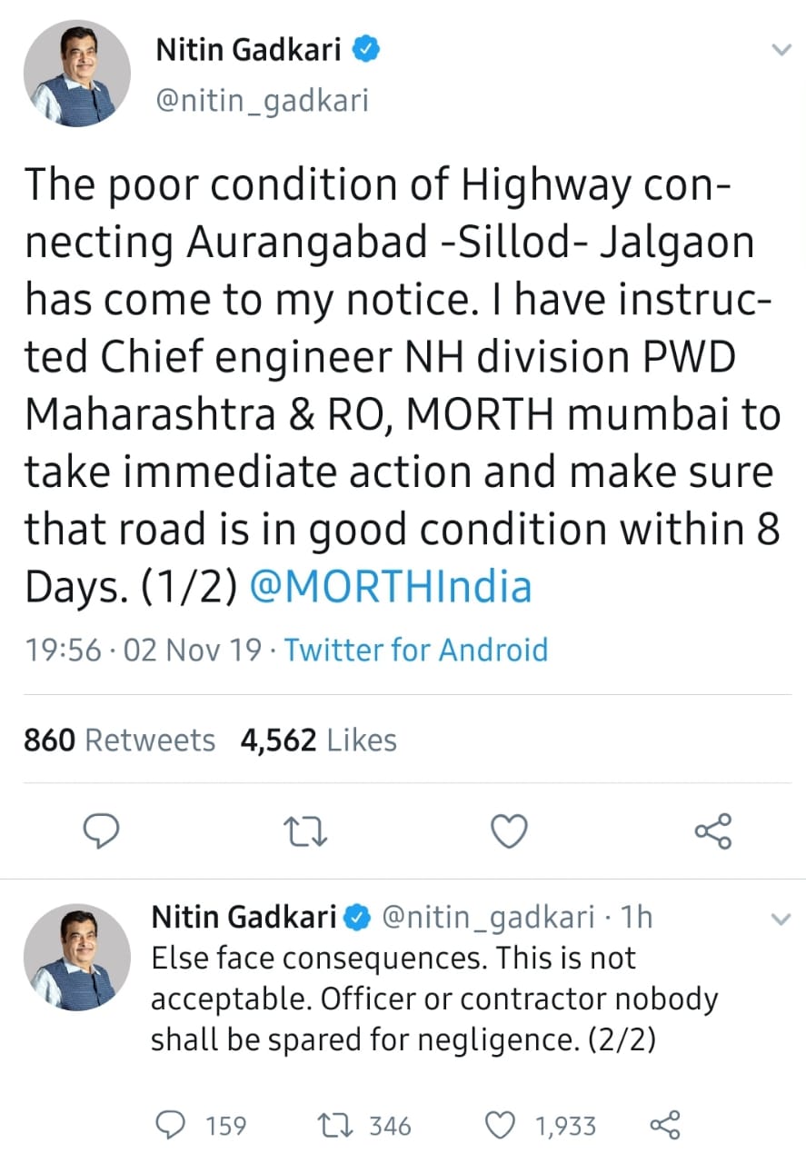 gadkari on twitter