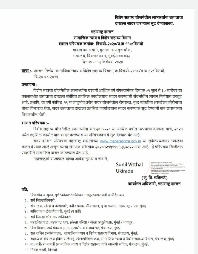 Sanjay Gandhi Shravan Bal Yojana Beneficiaries have been exempted from submitting proof of income