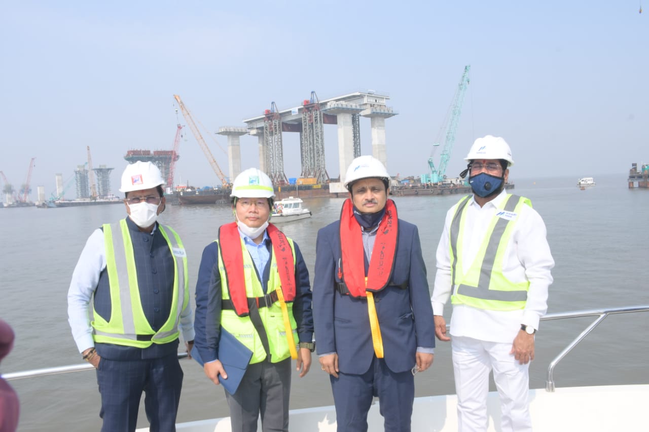 Minister Eknath Shinde Visited Sewri-Nhava Sheva Sea link Project Mumbai